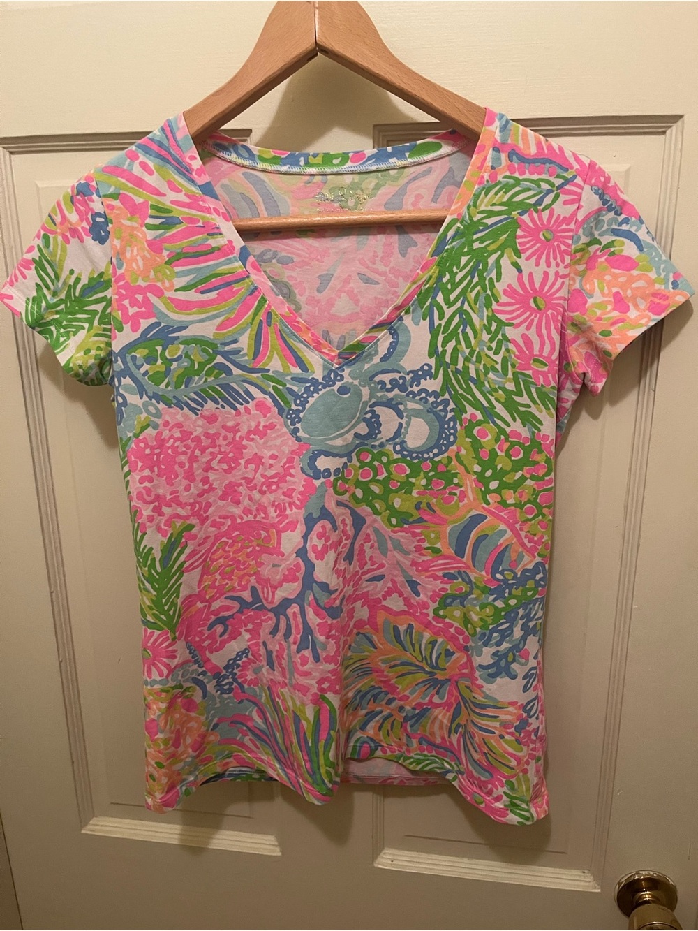 Lilly Pulitzer Michele Tee Lovers Coral Octopus Ocean Bright Colorful Stretchy S